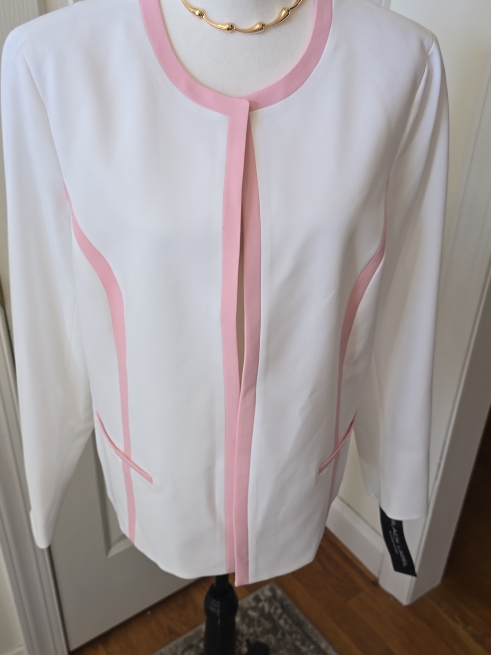 BLACK LABEL EVAN-PICONE WOMENS WHITE/PINK OPEN PROFESSIONAL BLAZER JACKET SIZE 6